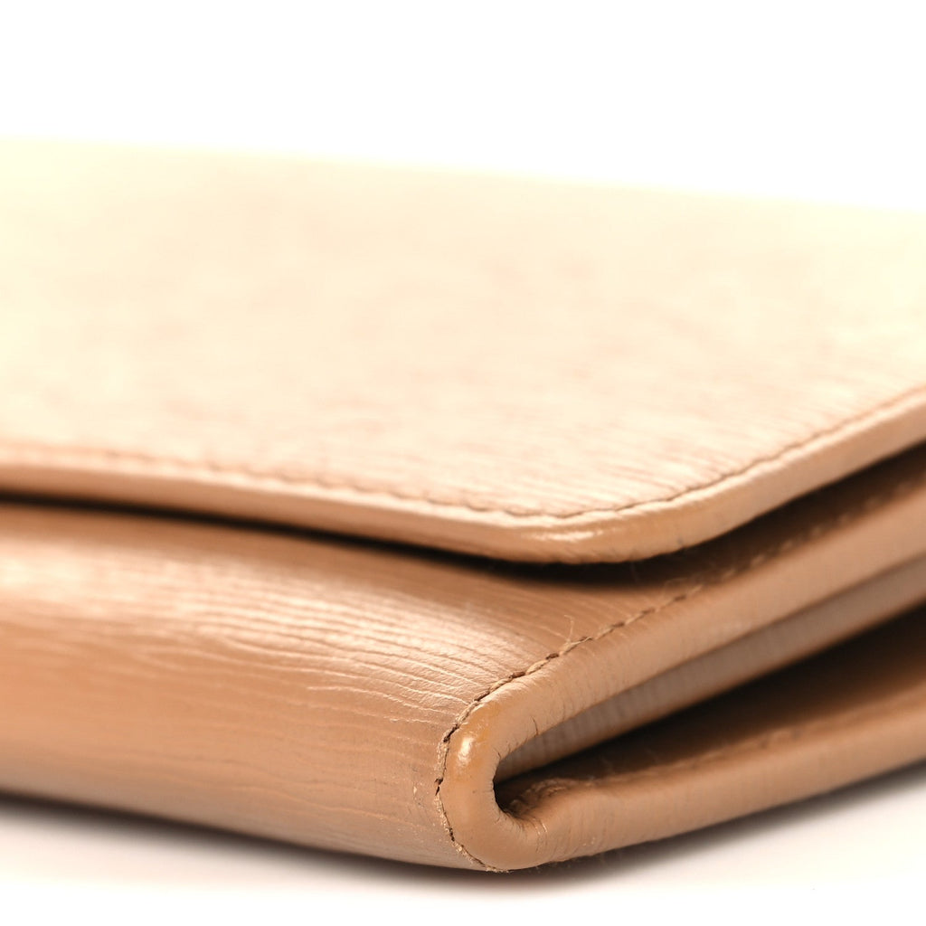 Prada Vitello Move Metal Oro Chain Wallet Caramel