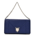 Christian Dior Grained Calfskin Diorama Wallet On Chain Blue