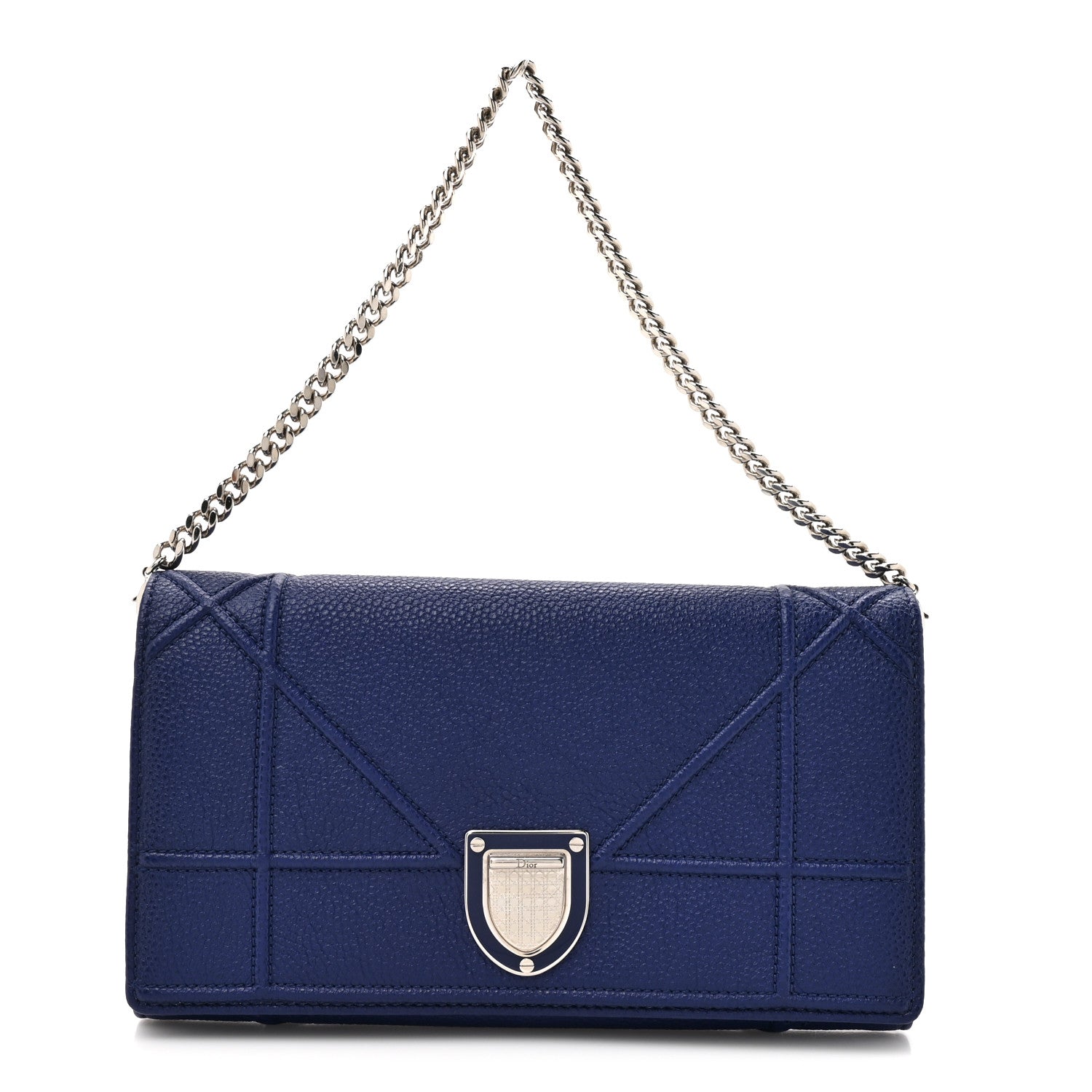 Christian Dior Grained Calfskin Diorama Wallet On Chain Blue