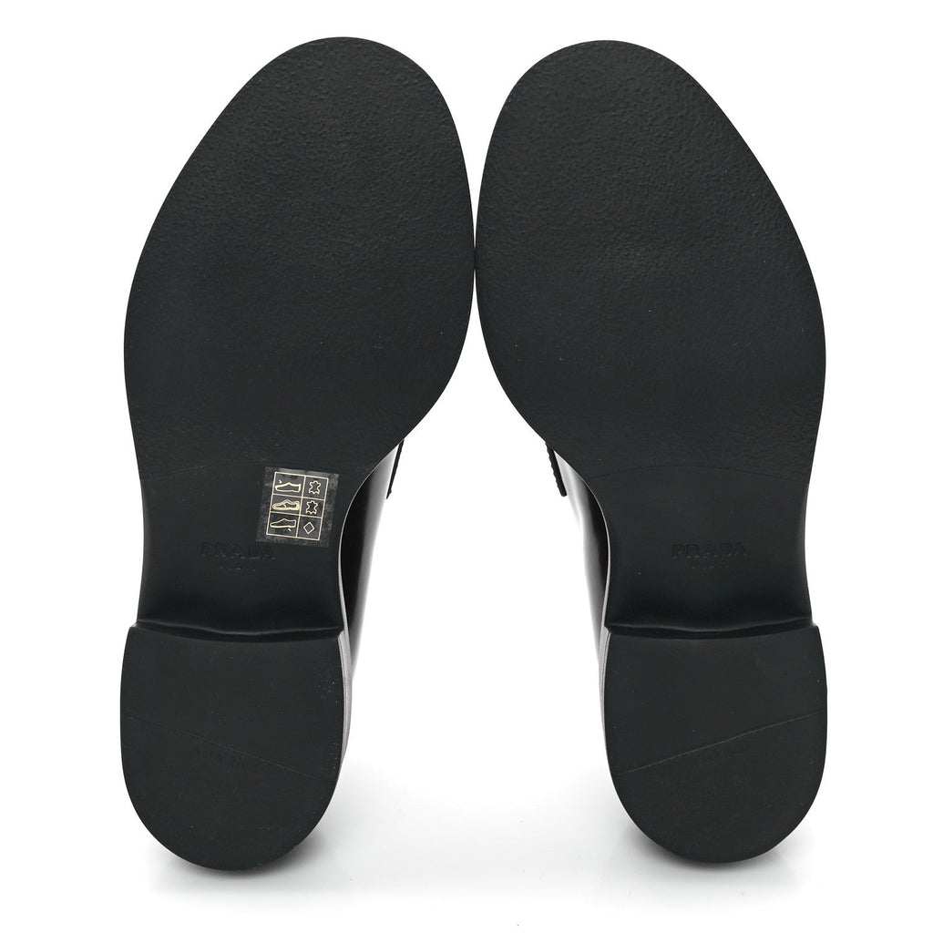 Prada Spazzolato Metal Triangle Logo 50mm Loafers 35 Cordovan