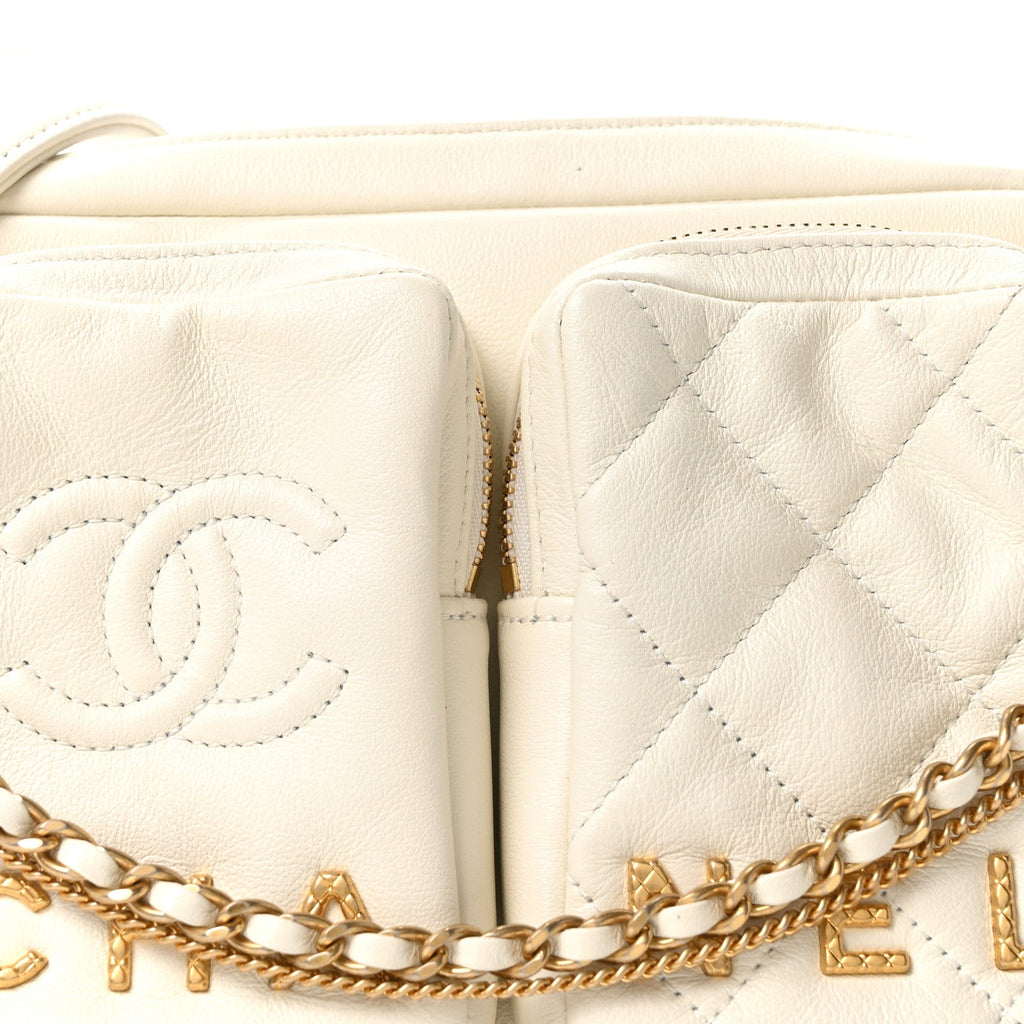 Chanel Calfskin Quilted Small Camera Case White