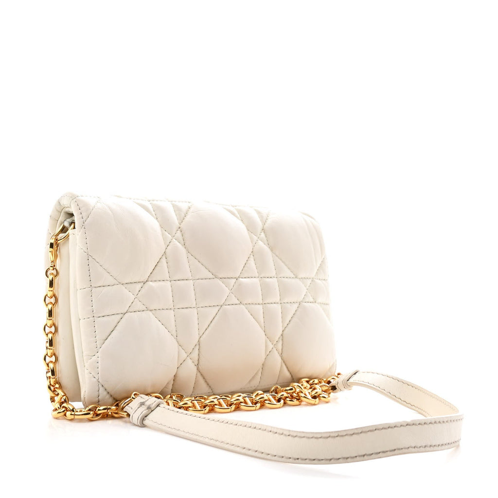 Christian Dior Calfskin Macrocannage Mini Caro Bag White