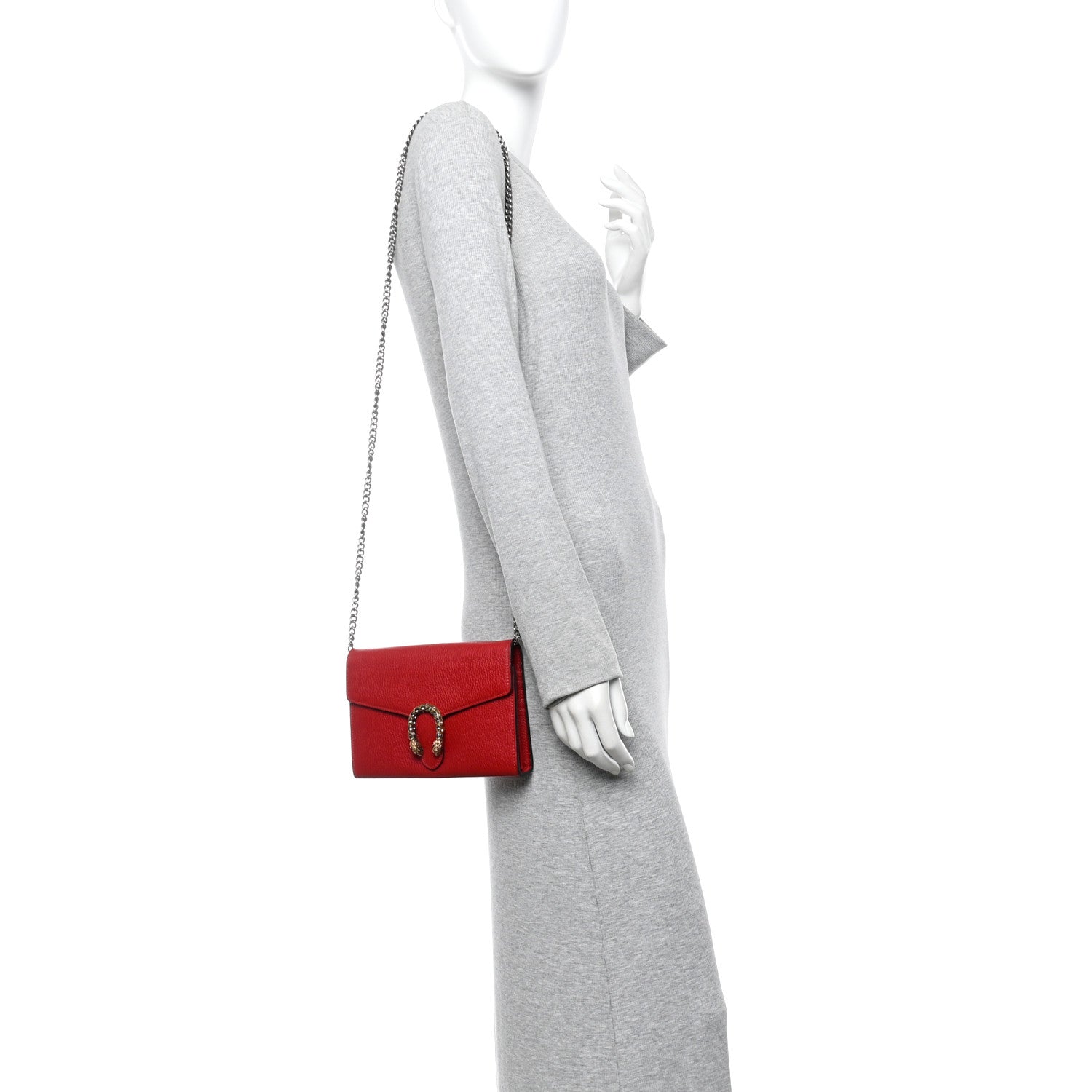 Gucci Calfskin Mini Dionysus Chain Wallet Hibiscus Red