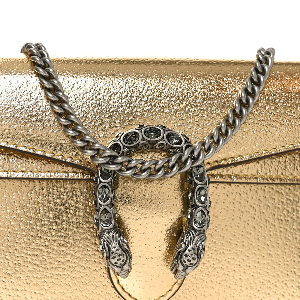 Gucci Metallic Calfskin Super Mini Dionysus Shoulder Bag Gold