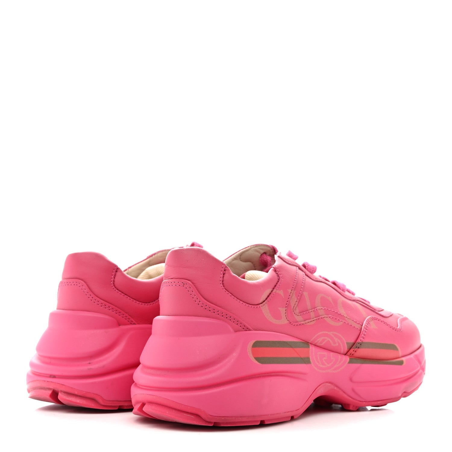 Gucci Calfskin Logo Womens Rhyton Sneakers 35 Box Pink