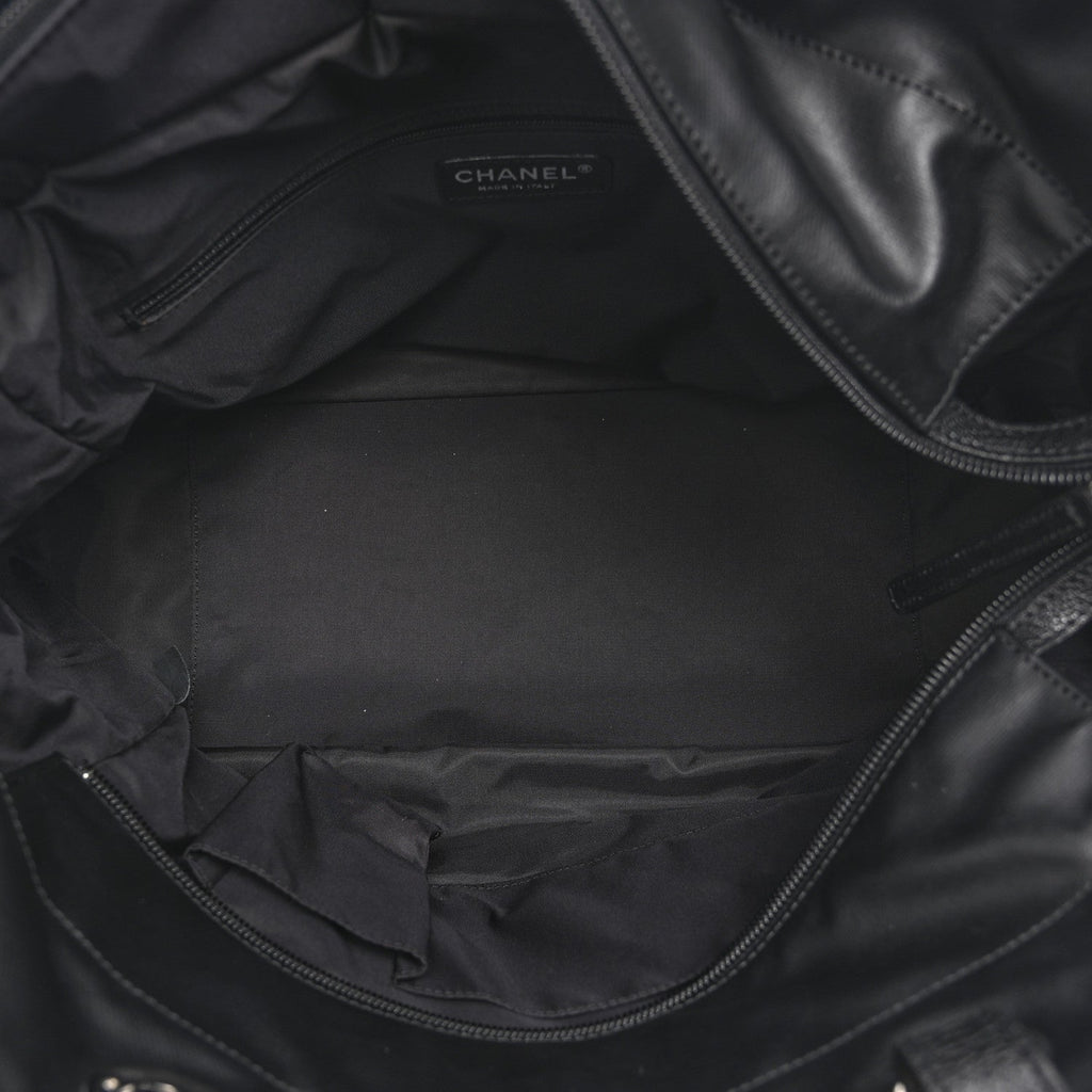 Chanel Coated Canvas Quilted Large Paris Biarritz Tote Black