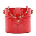 Chanel Patent Quilted Small Round Vanity With Chain Red