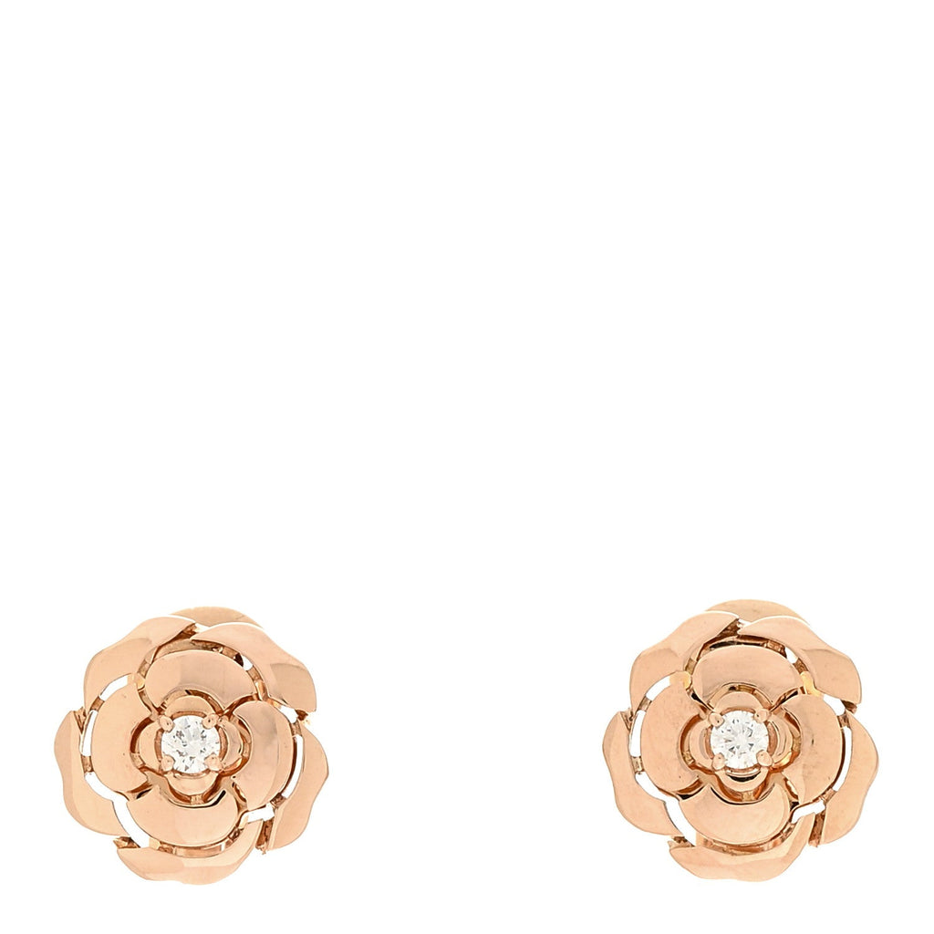 18K Rose Gold Diamond Extrait de Camelia Clip On Earrings