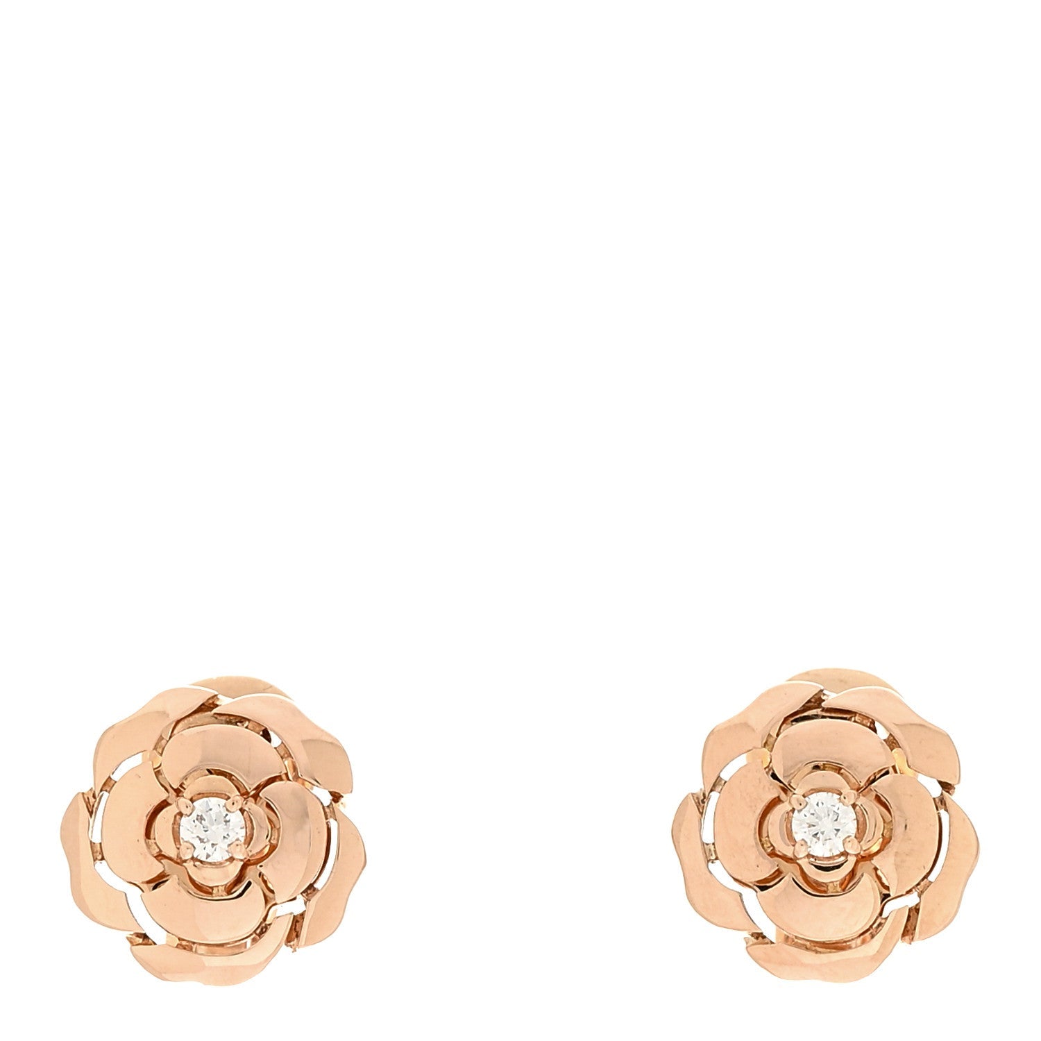 18K Rose Gold Diamond Extrait de Camelia Clip On Earrings
