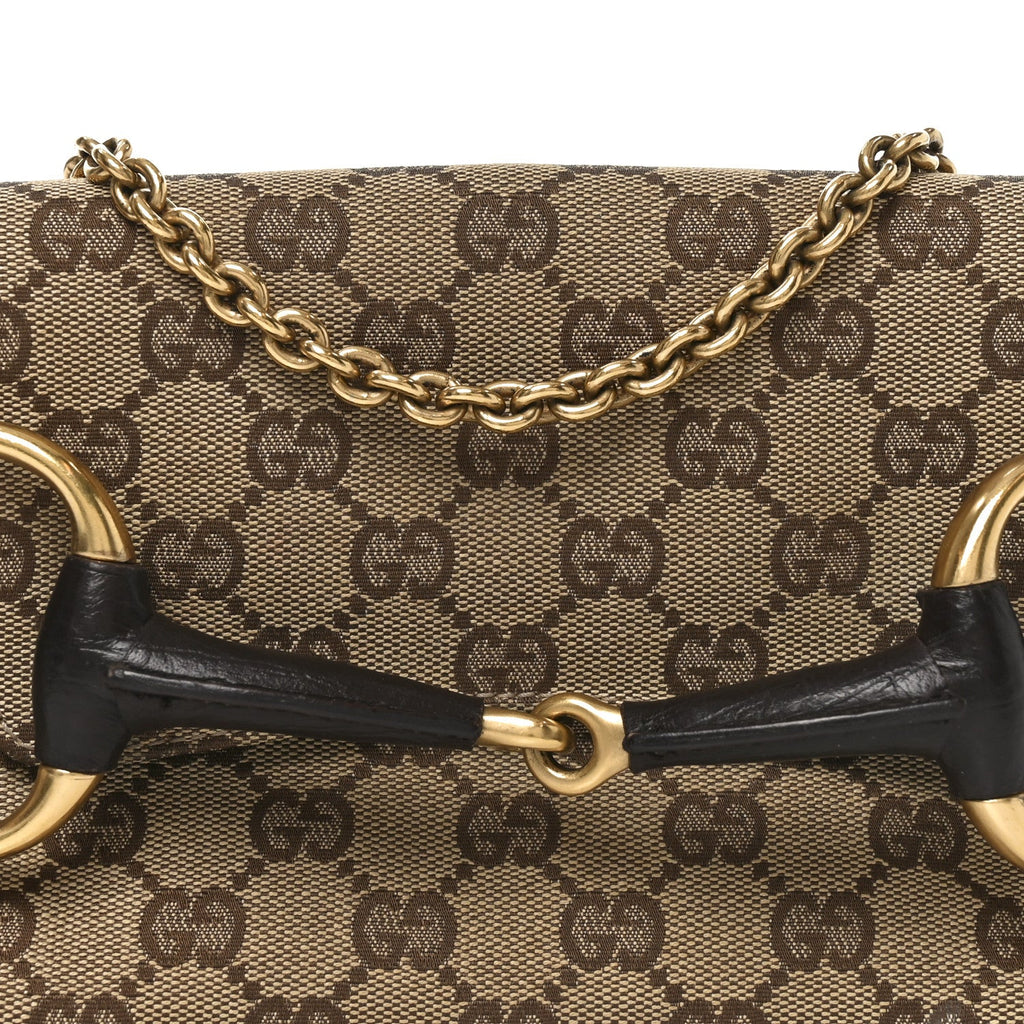 Gucci Monogram Horsebit Clutch Dark Brown