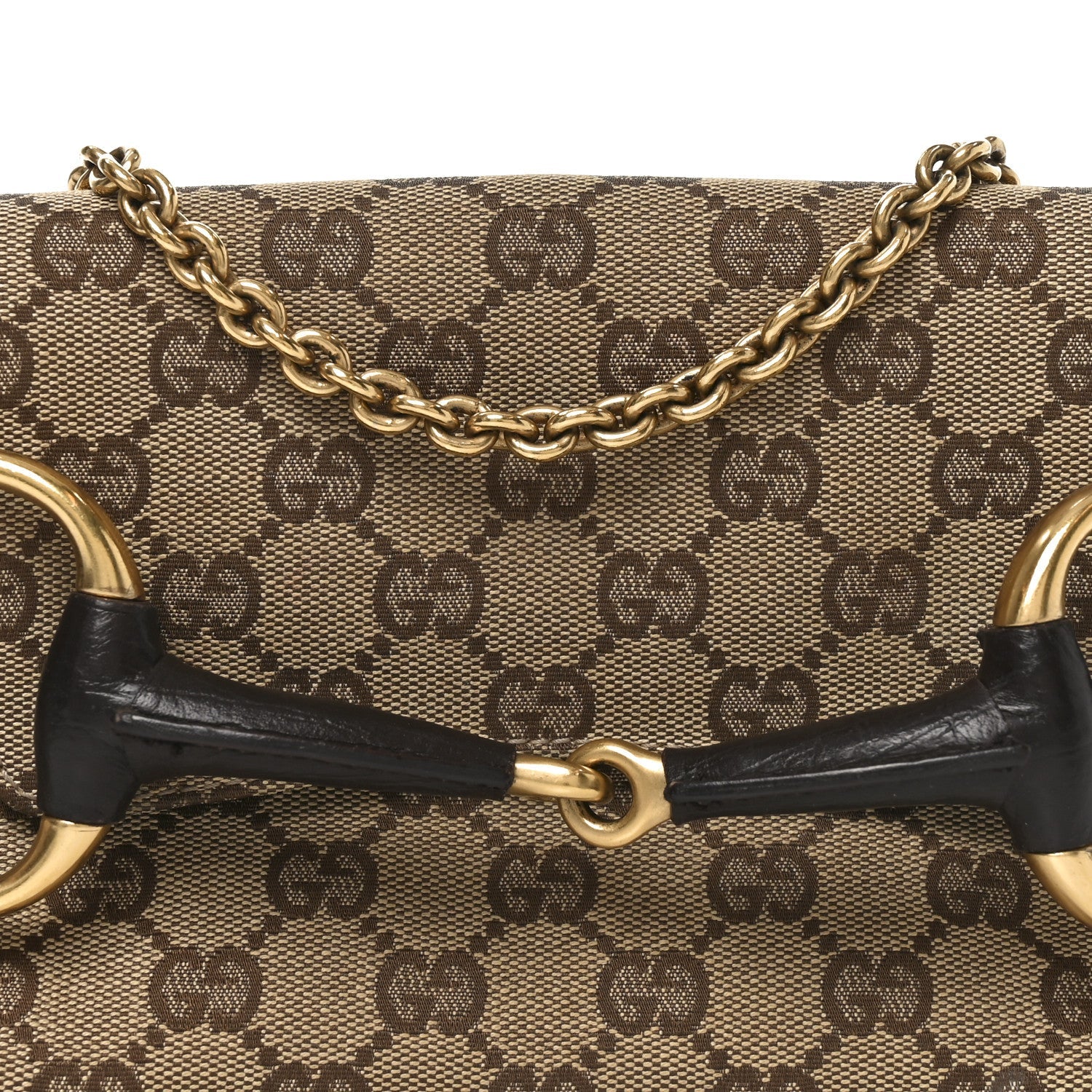 Gucci Monogram Horsebit Clutch Dark Brown