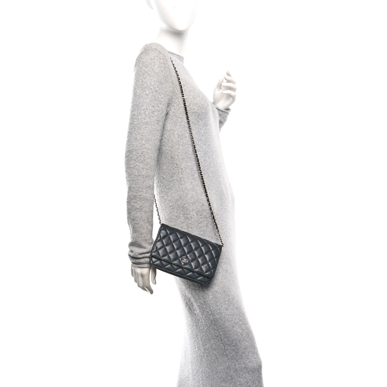 Chanel Lambskin Quilted Wallet On Chain WOC Black