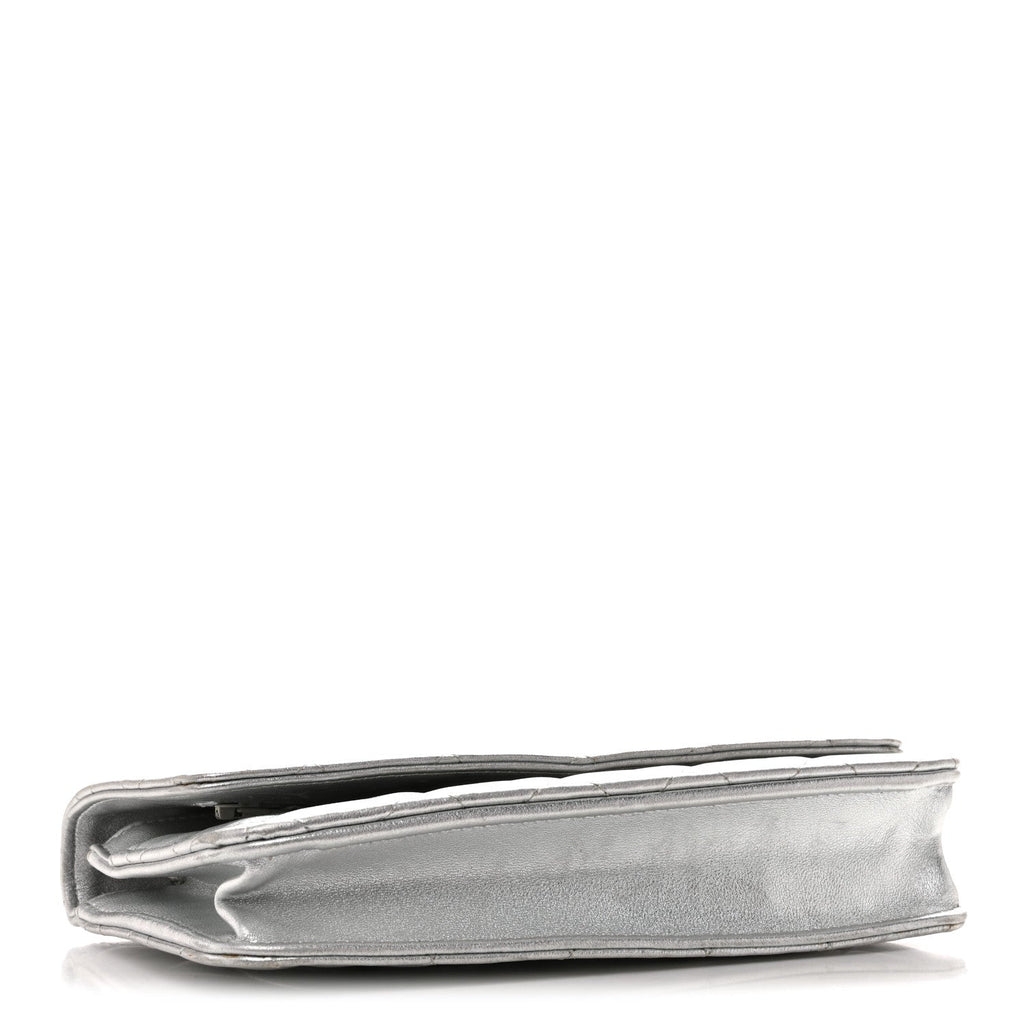 Chanel Metallic Lambskin Quilted Wallet On Chain WOC Silver