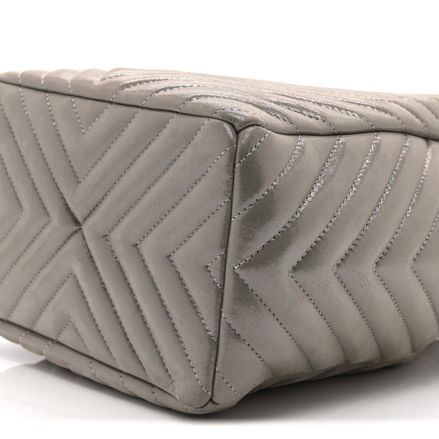 Chanel Iridescent Calfskin Chevron Small Urban Spirit Drawstring Bag Silver
