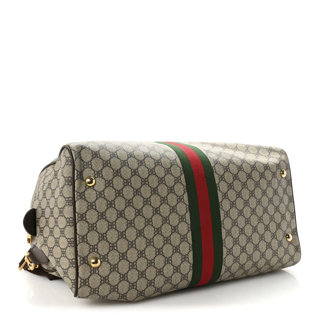 Gucci X BALENCIAGA BB Supreme Monogram Web Medium Ophidia Carry-On Duffle Bag Beige New Acero
