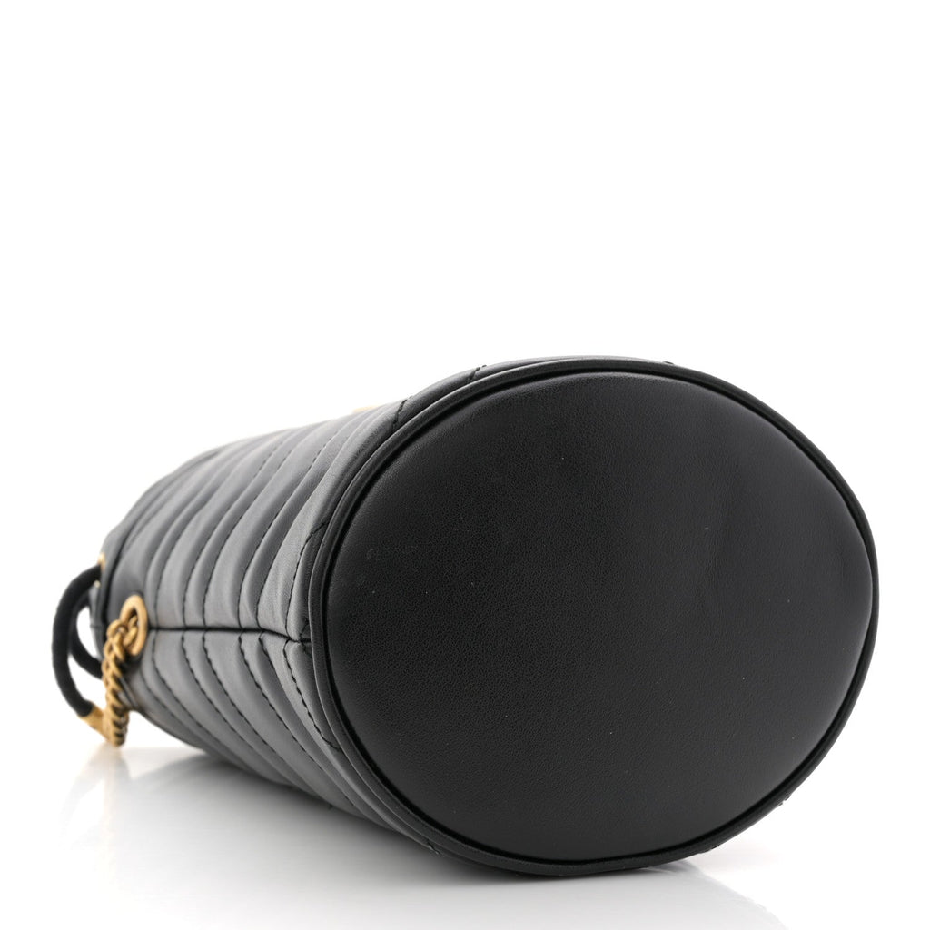 Gucci Calfskin Matelasse Mini GG Marmont 2.0 Bucket Bag Black