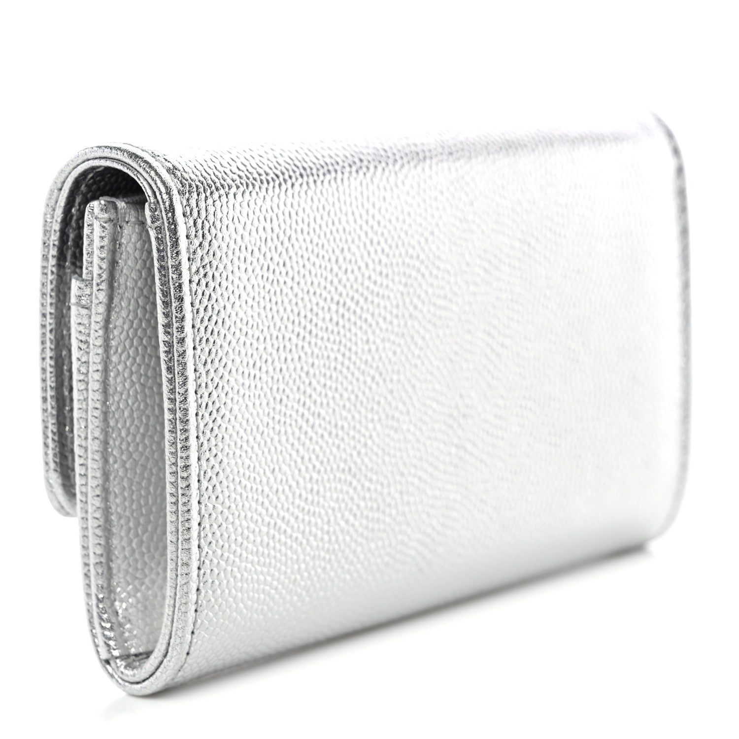 Metallic Caviar Timeless CC Flap Card Holder Silver