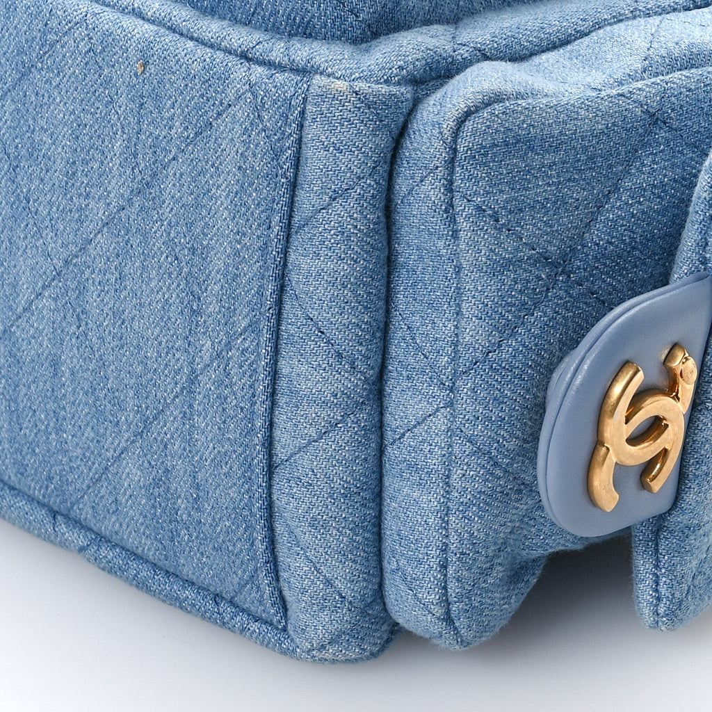 Chanel Washed Denim Quilted Cargo Large Hobo Light Blue