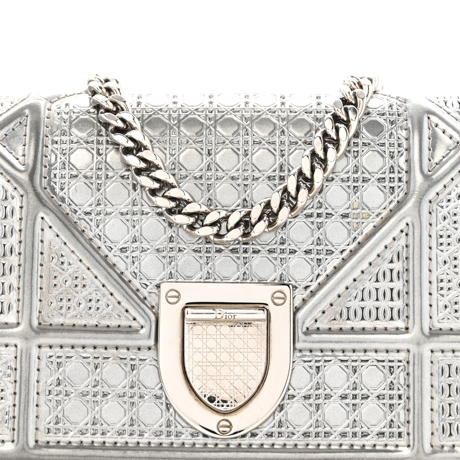 Christian Dior Metallic Patent Micro-Cannage Baby Diorama Flap Bag Silver