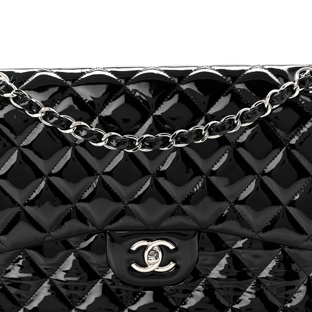 Chanel Patent Quilted Jumbo Double Flap Black