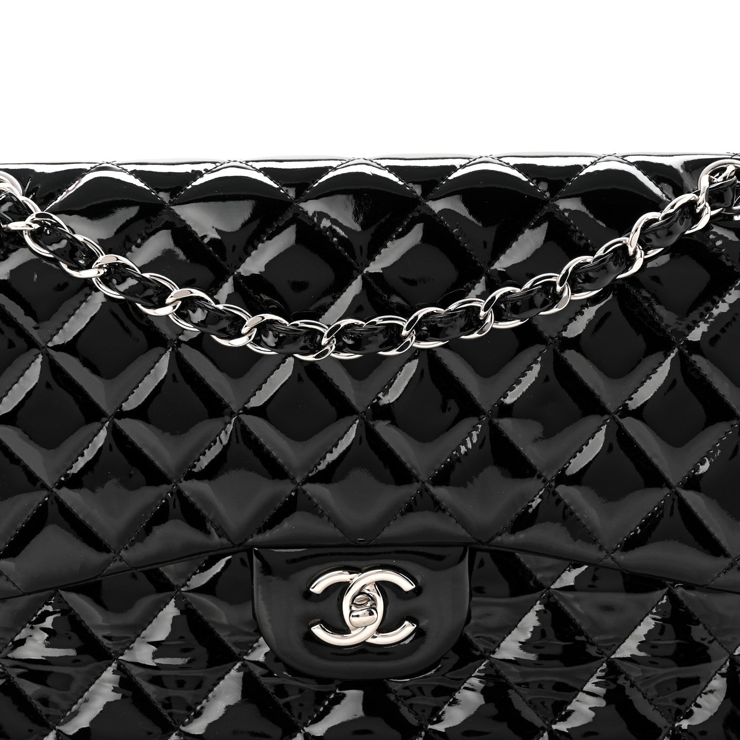 Chanel Patent Quilted Jumbo Double Flap Black