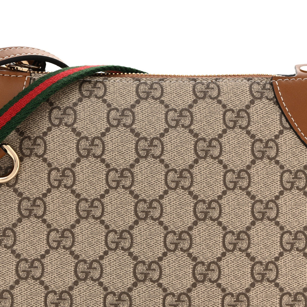 Gucci GG Supreme Monogram Textured Calfskin Small Emblem Shoulder Bag Beige Dark Brown