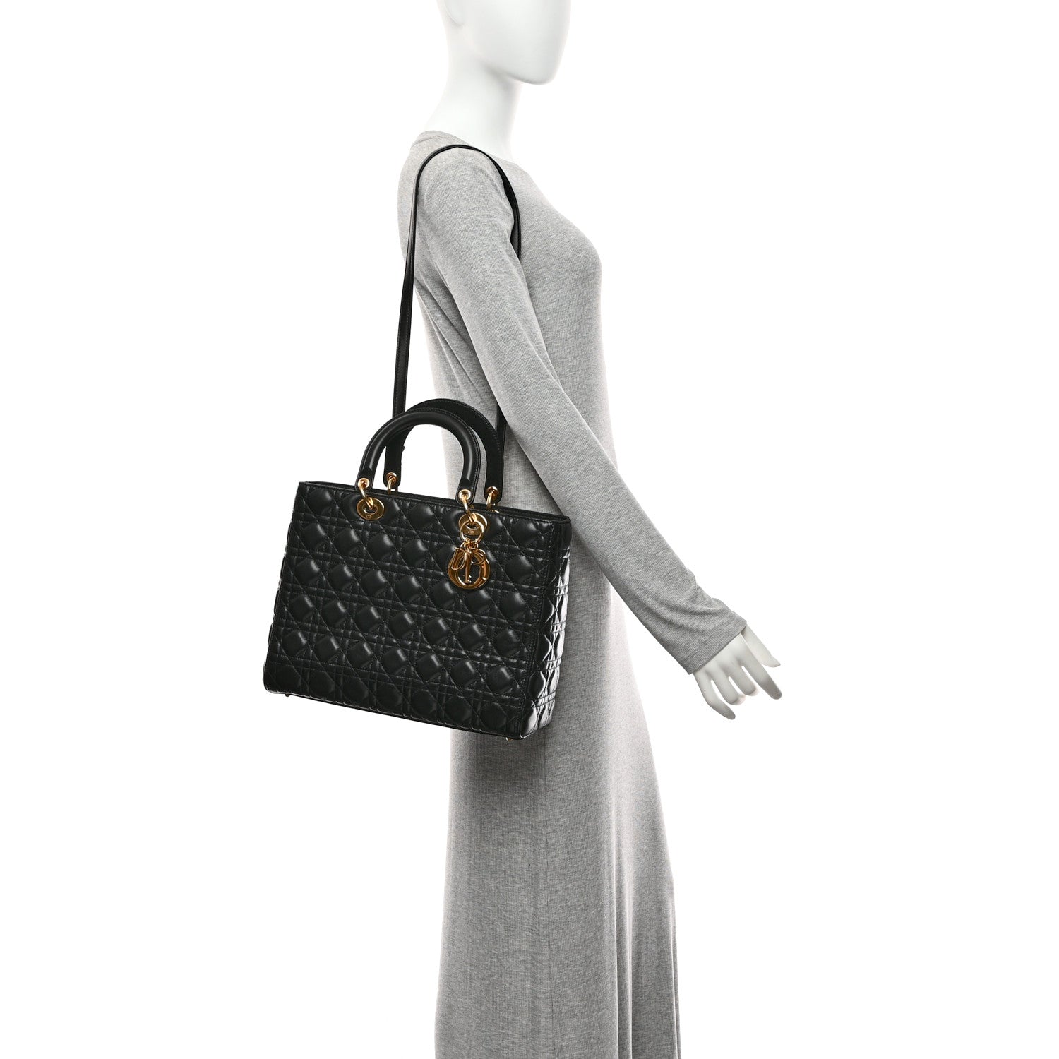 Christian Dior Lambskin Cannage Large Lady Dior Black