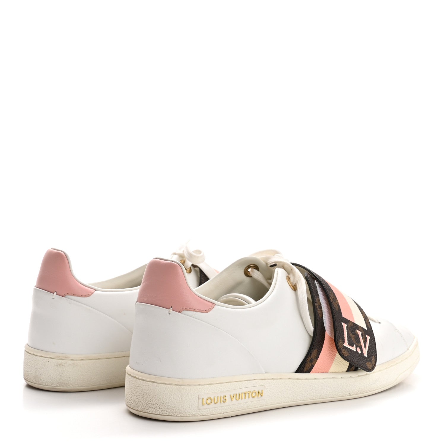 Louis Vuitton Calfskin Monogram Striped Frontrow Sneakers 38.5 White