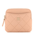 Caviar Quilted Zip Card Holder Wallet Light Beige