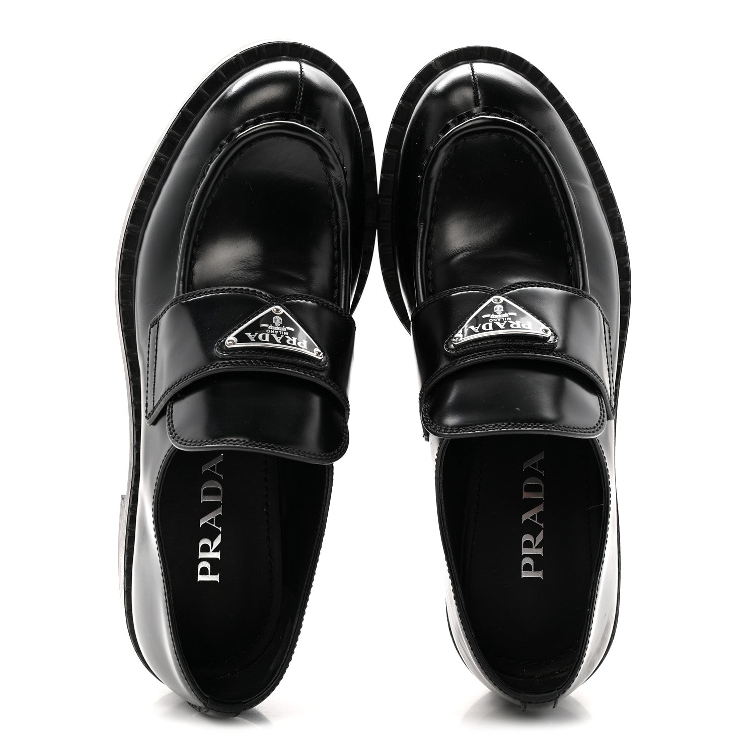 Prada Spazzolato Metal Triangle Logo 50mm Loafers 37.5 Black