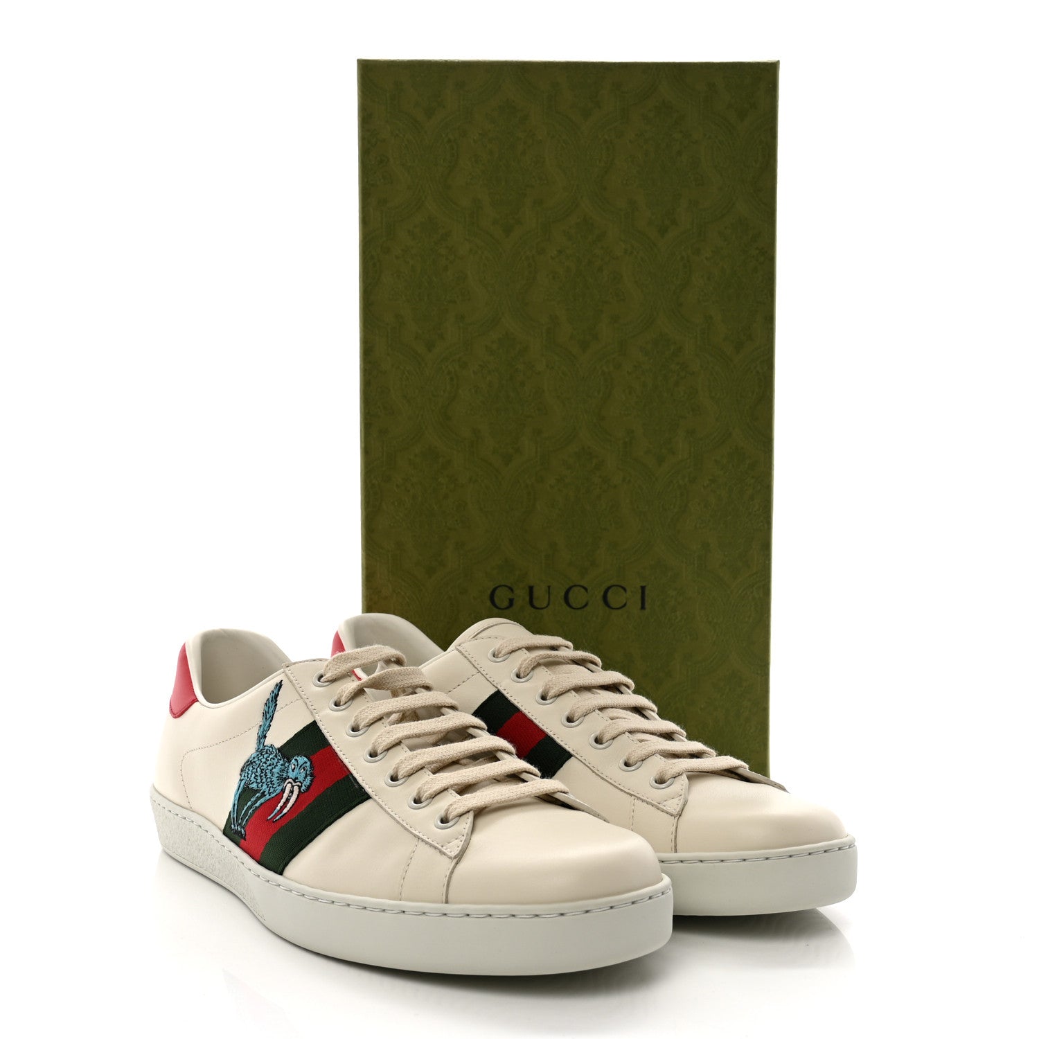 Gucci X FREYA HARTAS Calfskin Miro Soft Web Mythical Creature Embroidered Mens Ace Sneakers 9.5 New Mystic White
