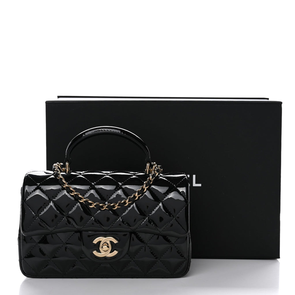 Chanel Patent Quilted Mini Top Handle Rectangular Flap Black