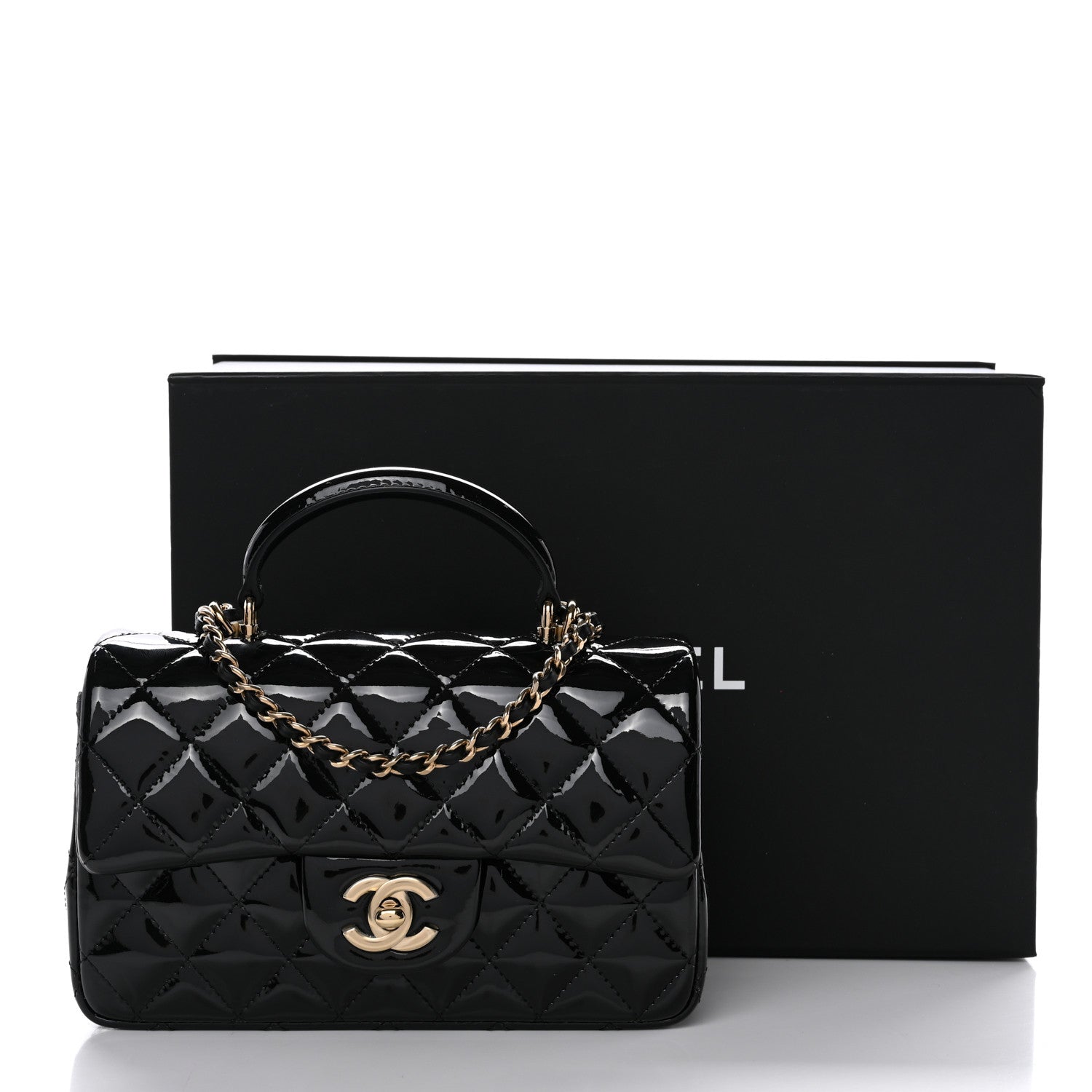 Chanel Patent Quilted Mini Top Handle Rectangular Flap Black