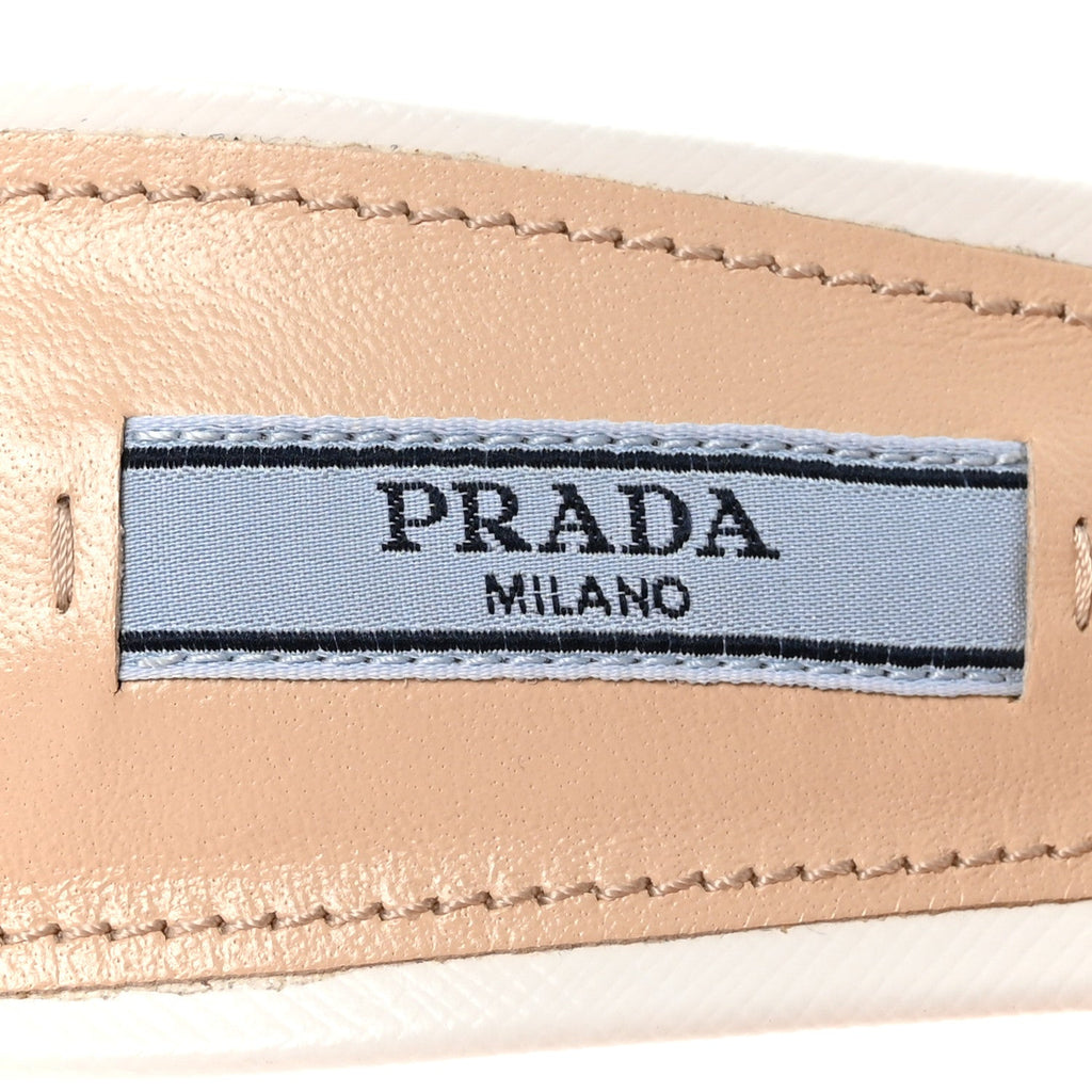 Prada Saffiano Logo Pointed Toe 50mm Mules 36 White