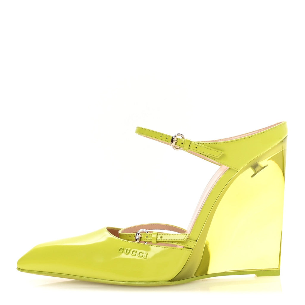 Gucci Regent Calfskin Lucite Wedge 110 Mules 39 Firefly