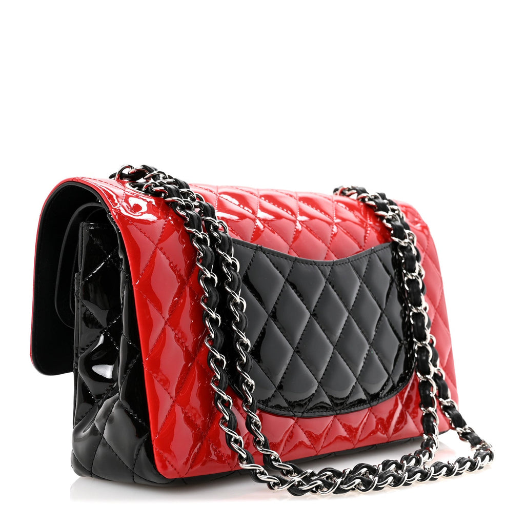 Chanel Patent Calfskin Quilted Bi-Color Medium Double Flap Black Red