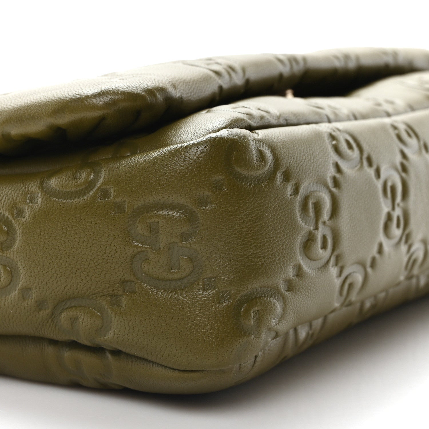 Gucci Lambskin Embossed Mini GG Milano Top Handle Shoulder Bag Green