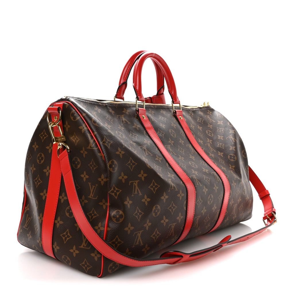 Louis Vuitton Calfskin Monogram Keepall Bandouliere 50 Coquelicot