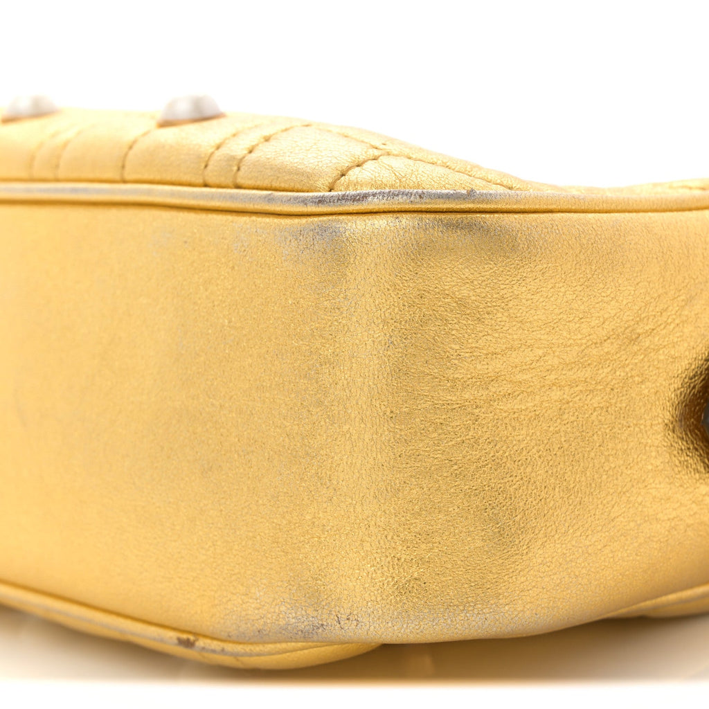 Gucci Metallic Calfskin Matelasse Studded Small Pearly GG Marmont Chain Shoulder Bag Gold
