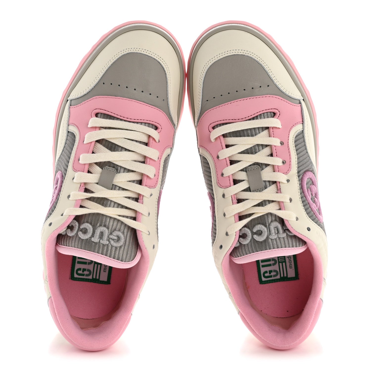Gucci Dali Soft Calfskin Womens Mac80 Sneakers 38.5 Off White Grey Sky Light Rose