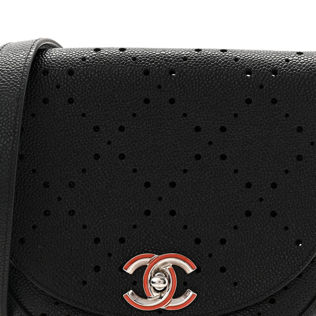 Chanel Caviar Perforated Messenger Bag Black