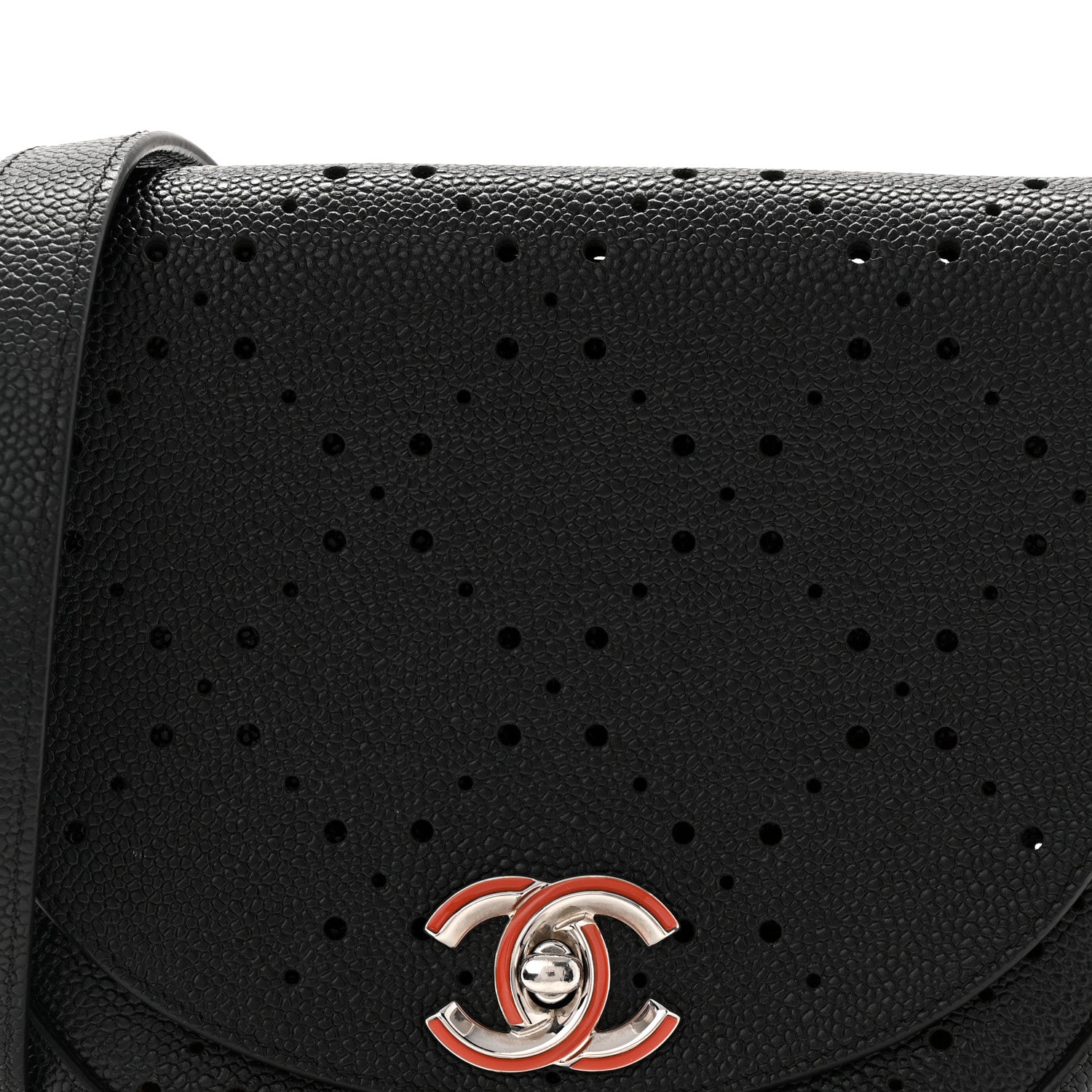 Chanel Caviar Perforated Messenger Bag Black