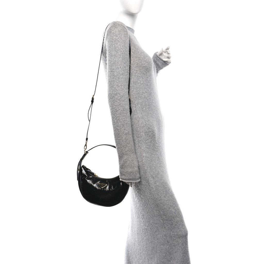 Prada Patent Naplak Arque Shoulder Bag Black