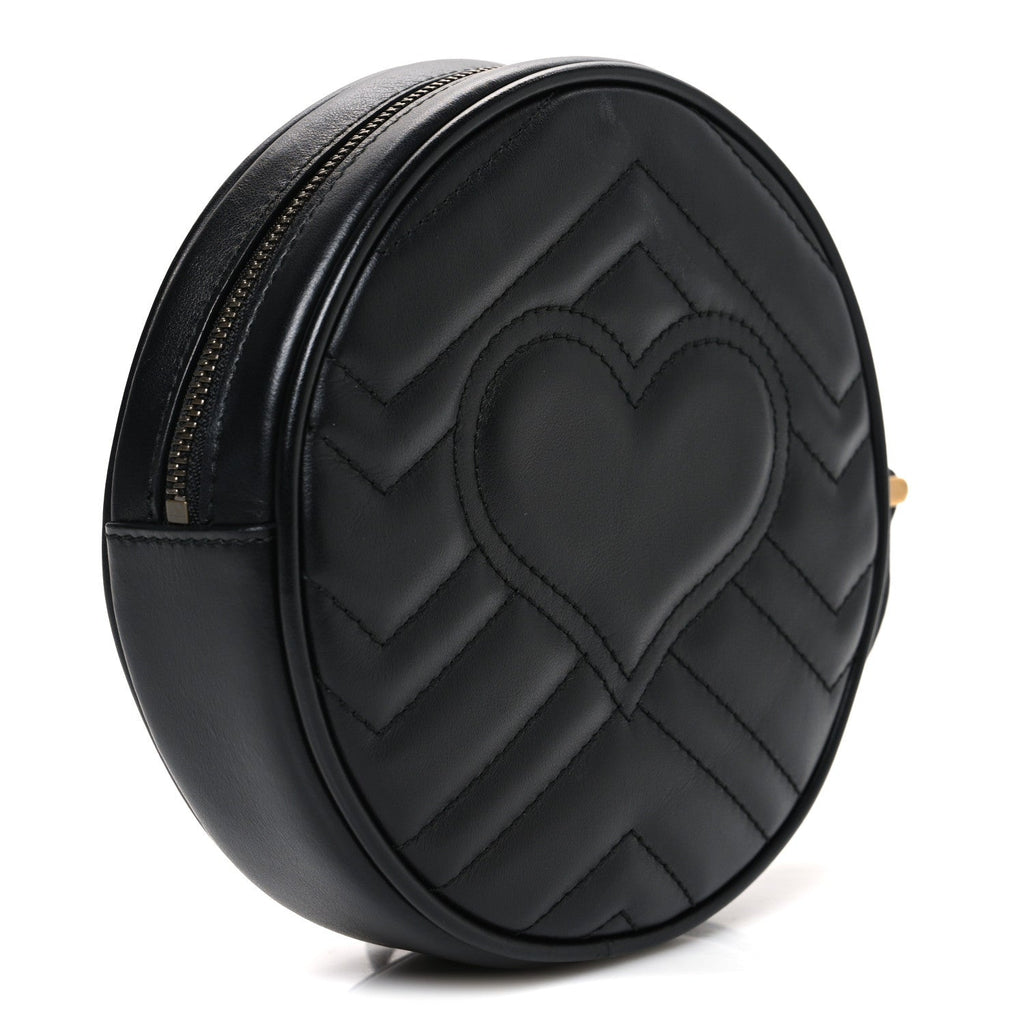 Gucci Calfskin Matelasse GG Marmont Round Wrist Wallet Black
