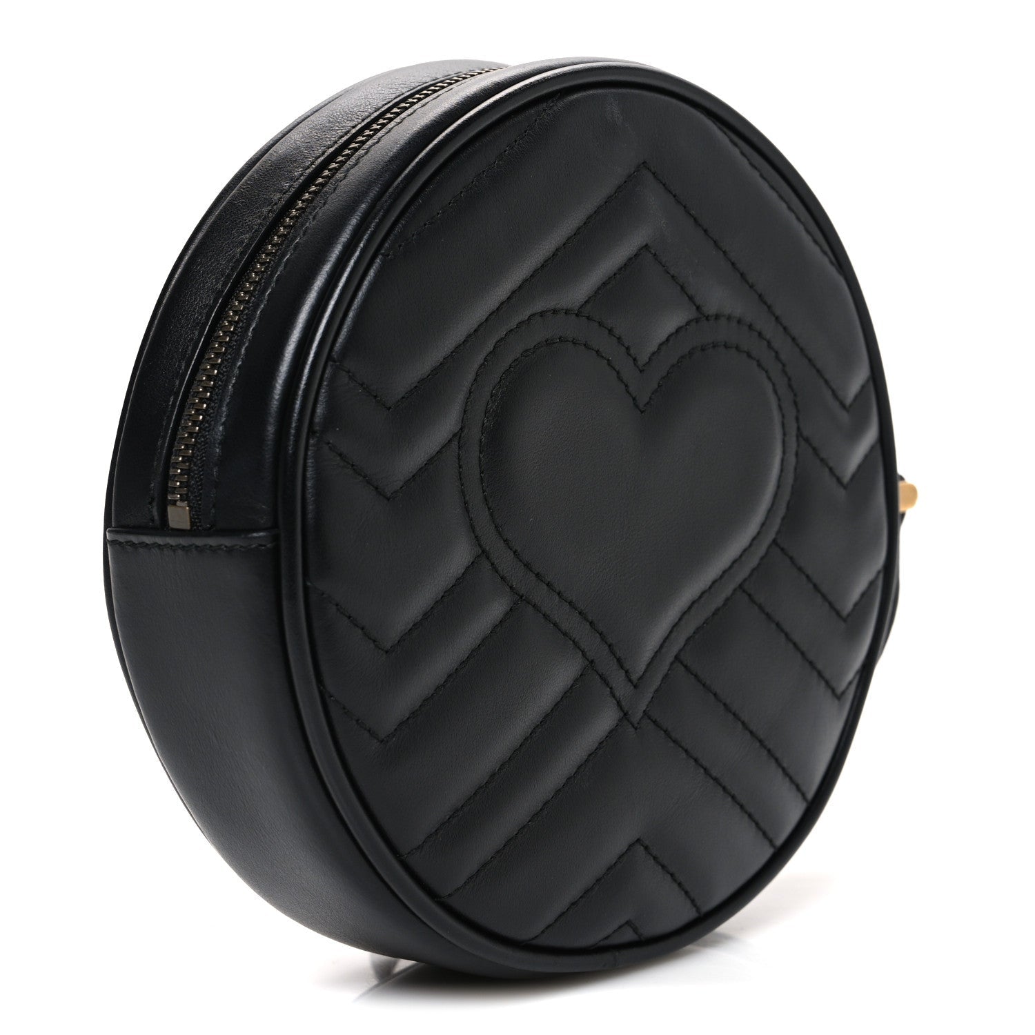 Gucci Calfskin Matelasse GG Marmont Round Wrist Wallet Black
