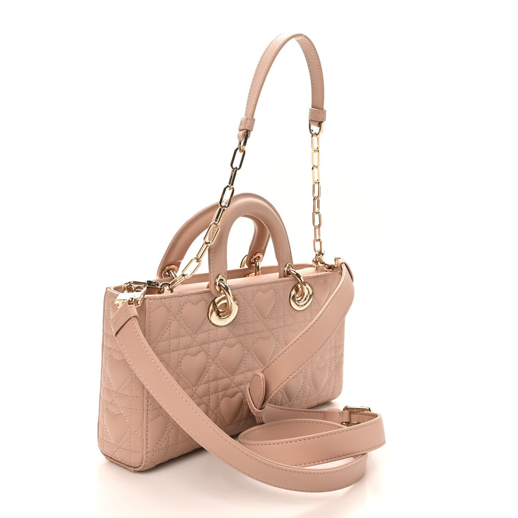 Christian Dior Lambskin Cannage Heart Medium Lady D-Joy Rose Des Vents