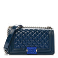 Chanel Patent Calfskin Quilted Medium Plexiglass Boy Flap Blue