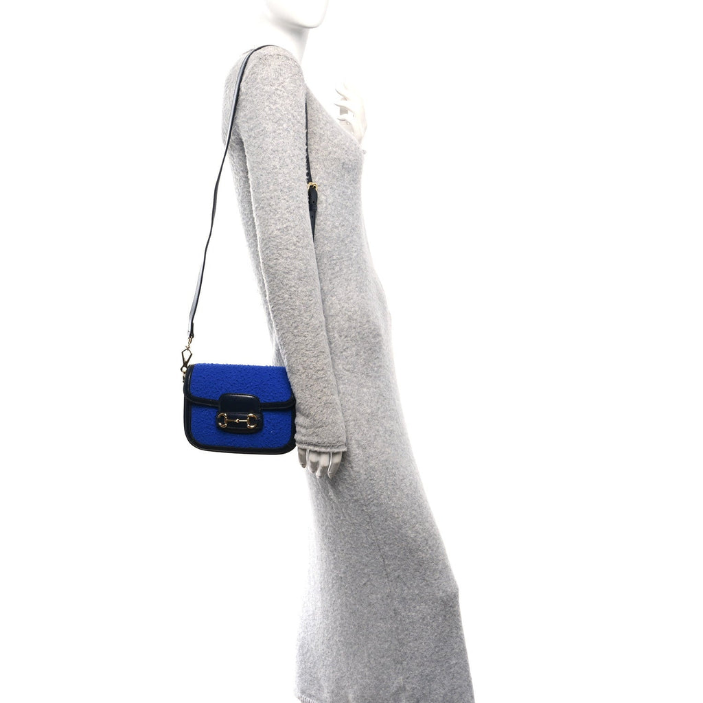 Gucci Casy Wool Azalea Calfskin Mini Horsebit 1955 Shoulder Bag Blue China