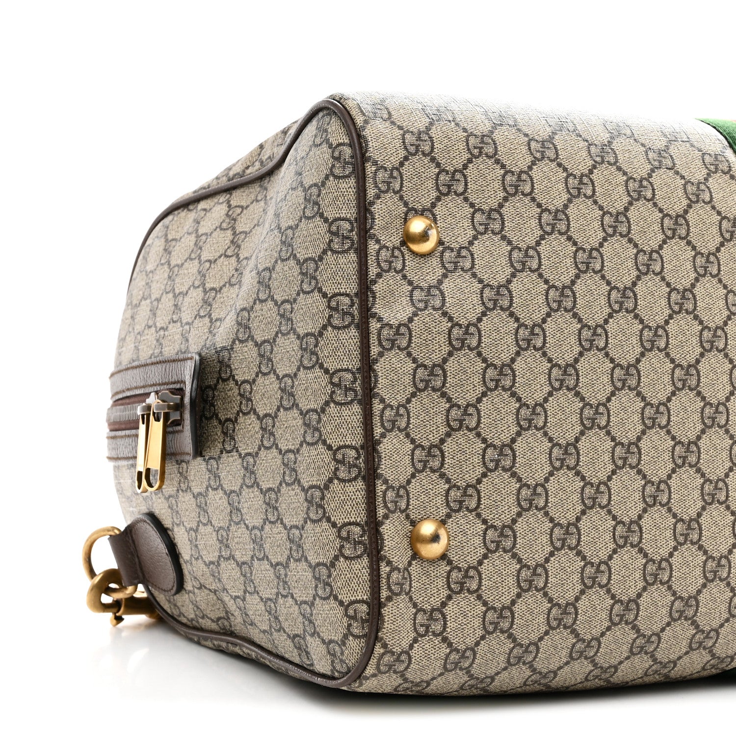 Gucci GG Supreme Monogram Textured Dollar Calfskin Web Medium Ophidia Carry-On Duffle Bag Beige Ebony New Acero