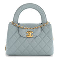 Chanel Shiny Aged Calfskin Quilted Nano Kelly Shopper Light Blue